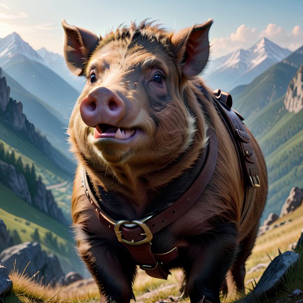 Picture of a boar in a belt in the mountains