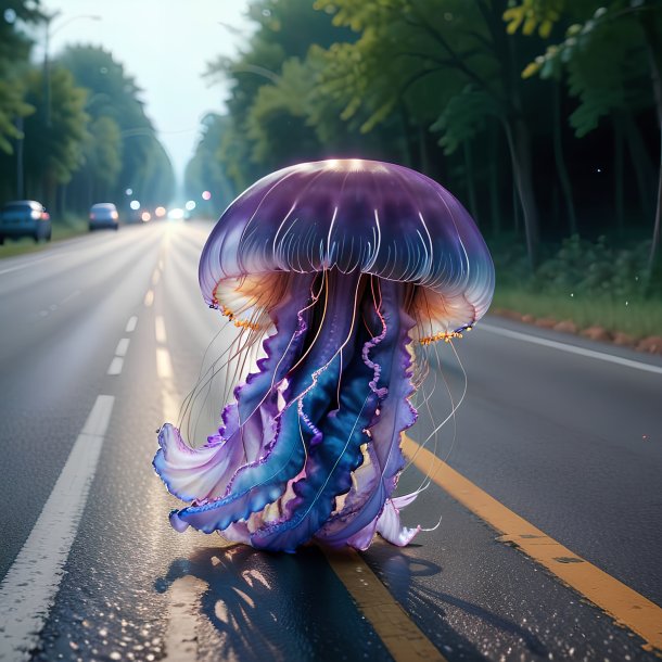 Image of a dancing of a jellyfish on the road