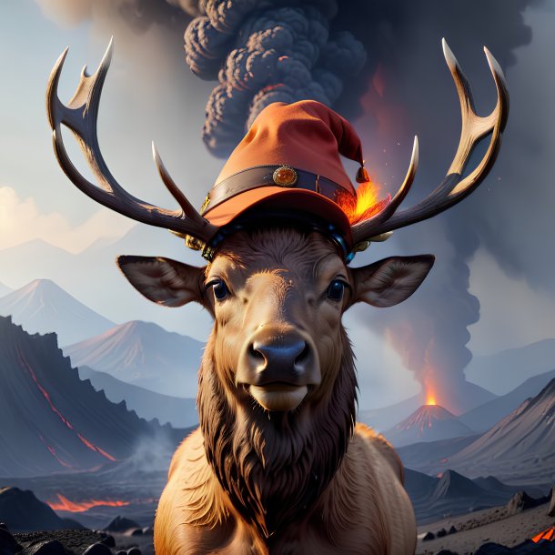 Picture of a elk in a hat in the volcano