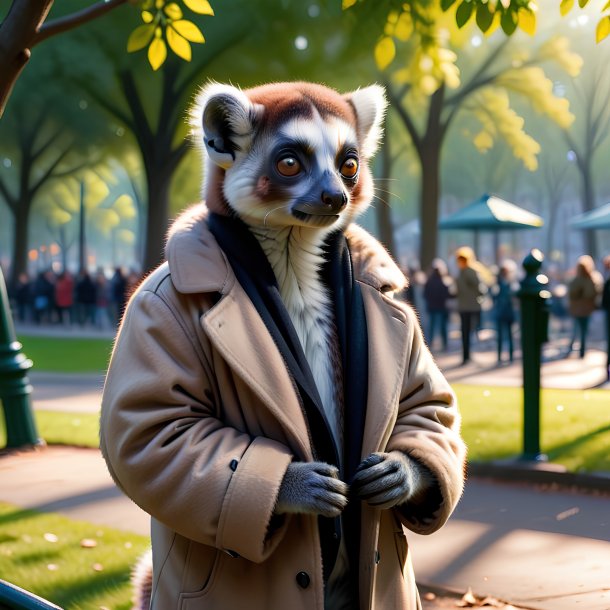 Drawing of a lemur in a coat in the park