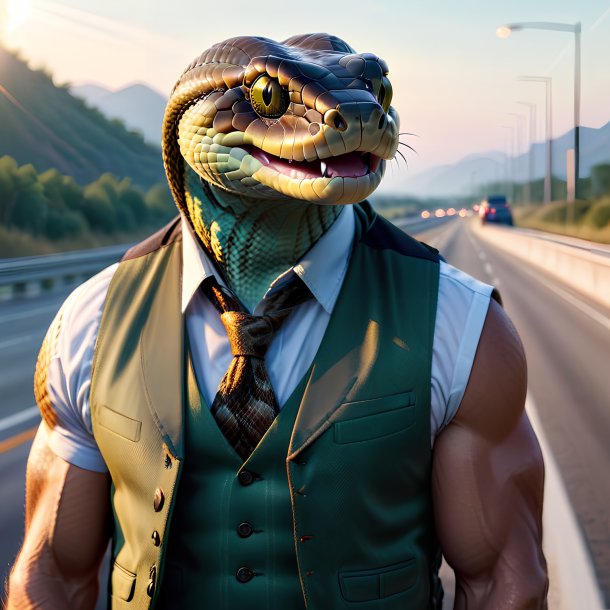 Foto de una serpiente en un chaleco en la carretera