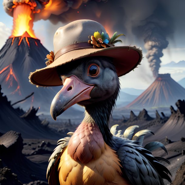 Foto de un dodo en un sombrero en el volcán