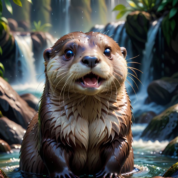 Pic d'un cri d'une loutre dans la cascade