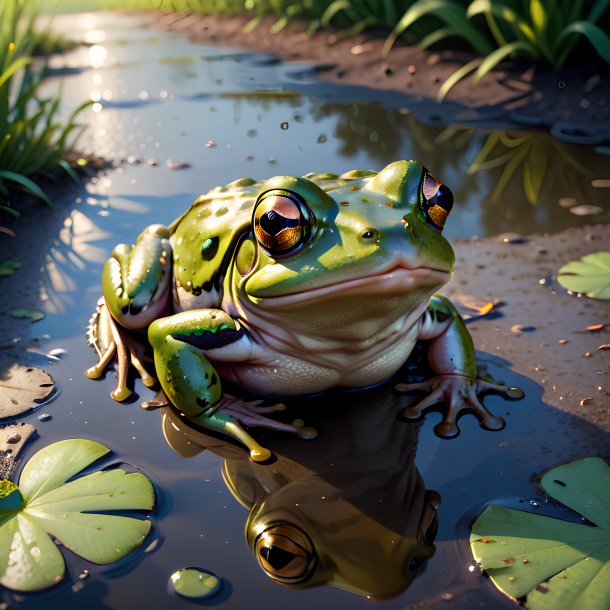 Image of a resting of a frog in the puddle