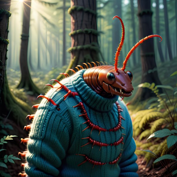 Picture of a centipede in a sweater in the forest