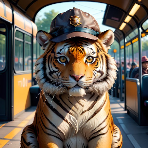 Pic of a tiger in a hat on the bus stop