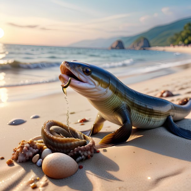 Photo of a drinking of a eel on the beach