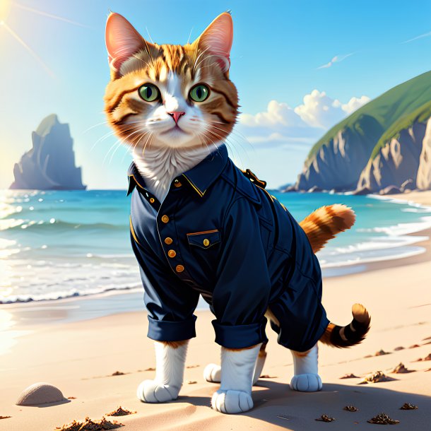 Dibujo de un gato en un pantalón en la playa