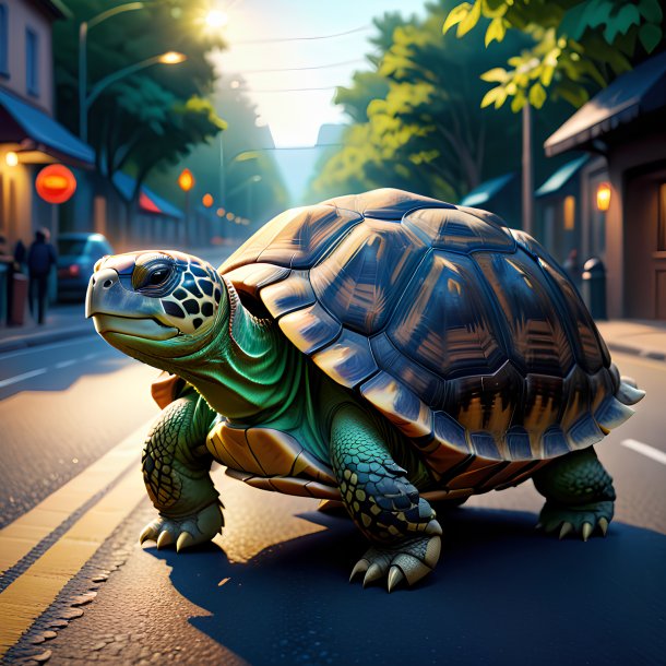 Drawing of a tortoise in a coat on the road