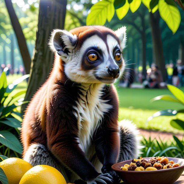 Foto de una comida de un lémur en el parque