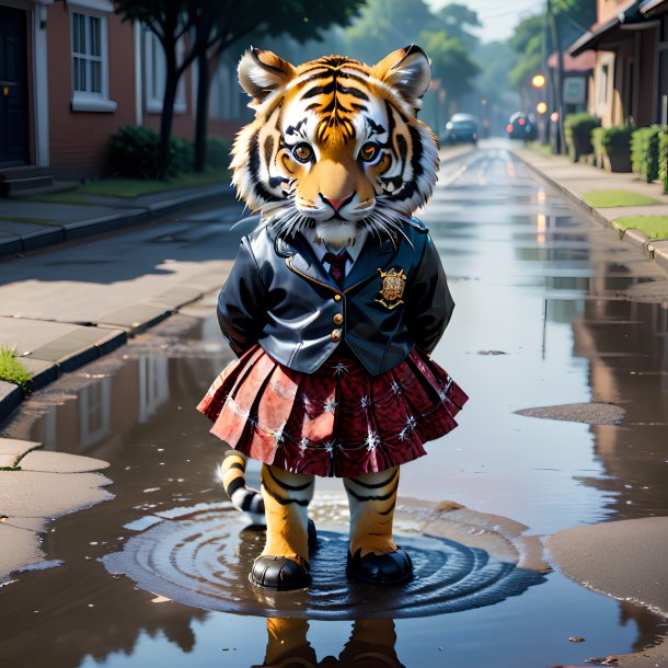 Pic of a tiger in a skirt in the puddle