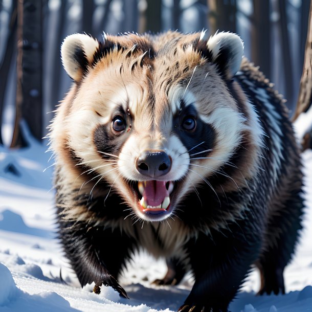 Image of a angry of a badger in the snow