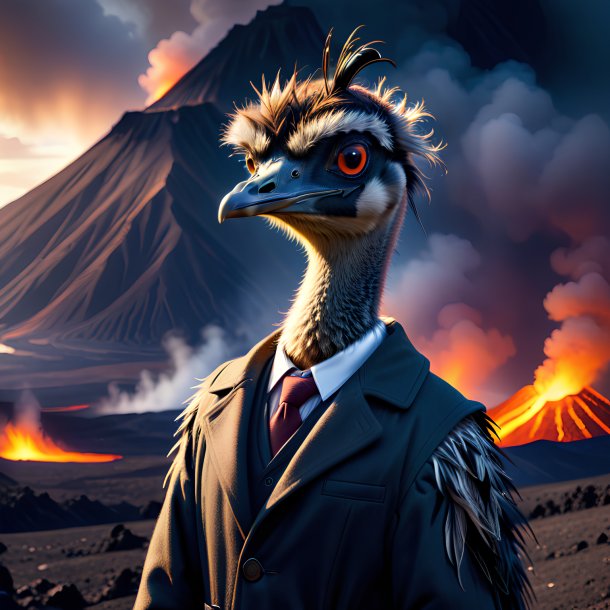 Photo of a emu in a coat in the volcano