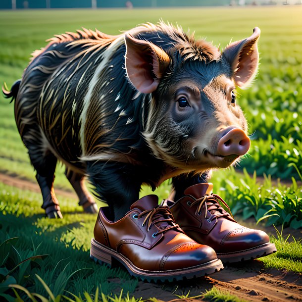 Foto de um javali em um sapato no campo