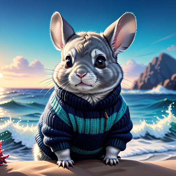 Drawing of a chinchillas in a sweater in the sea