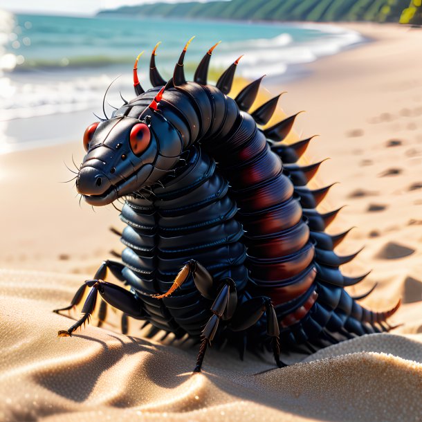 Photo d'un centipede dans un gilet sur la plage