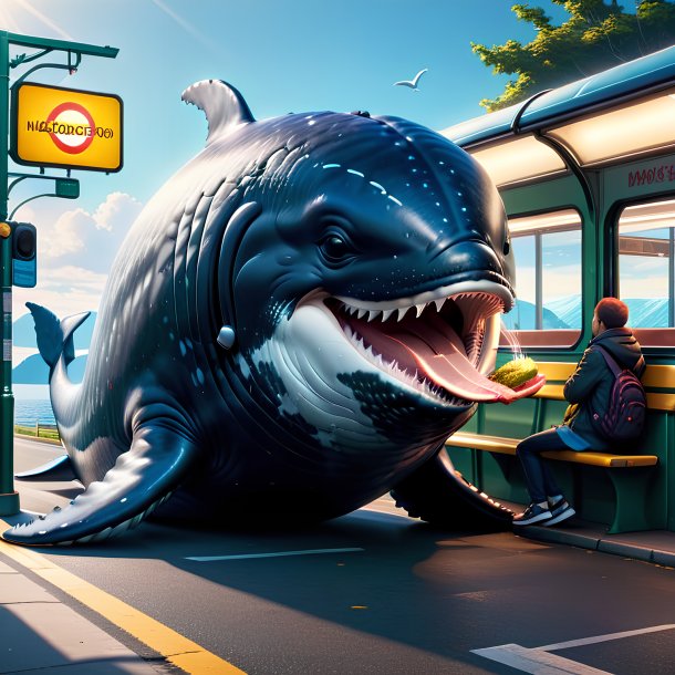 Pic of a eating of a whale on the bus stop