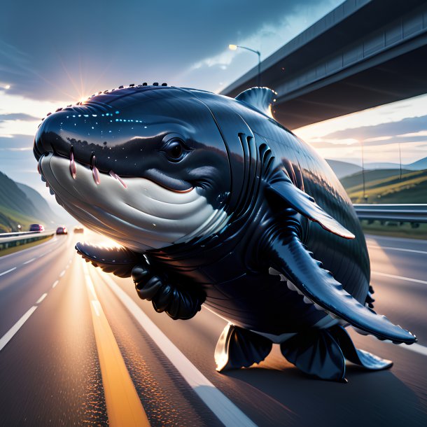 Foto de una ballena en guantes en la carretera