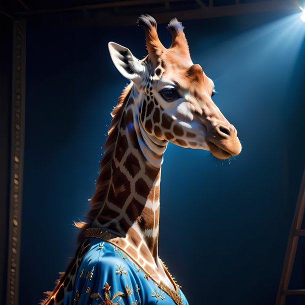 Imagem de uma girafa em um vestido azul