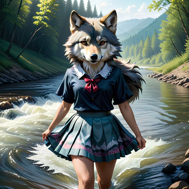 Drawing of a wolf in a skirt in the river