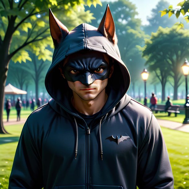 Image of a bat in a hoodie in the park