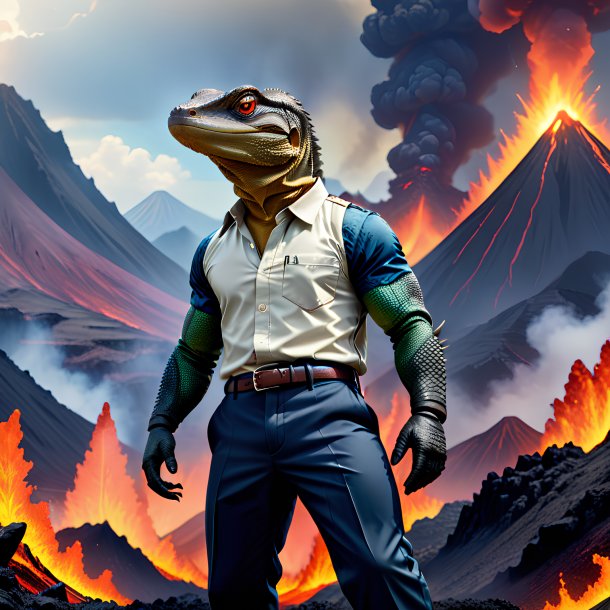 Picture of a monitor lizard in a trousers in the volcano