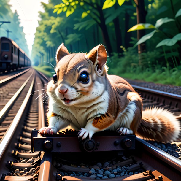 Imagen de un descanso de una ardilla voladora en las vías del ferrocarril