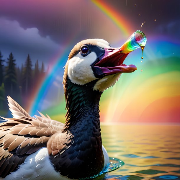 Photo of a drinking of a goose on the rainbow