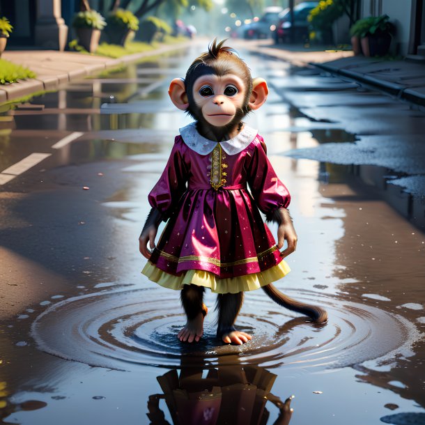 Picture of a monkey in a dress in the puddle