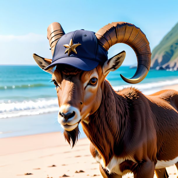 Foto de un íbex en una gorra en la playa