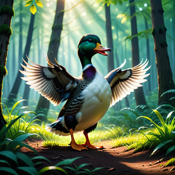 Image of a dancing of a duck in the forest