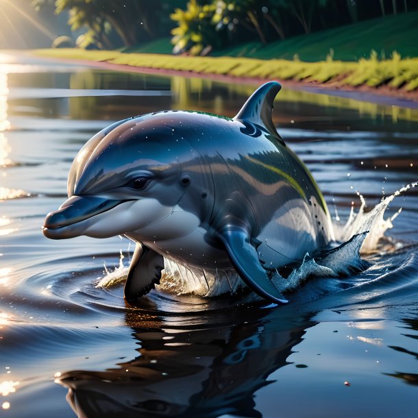 Imagem de uma natação de um golfinho na poça