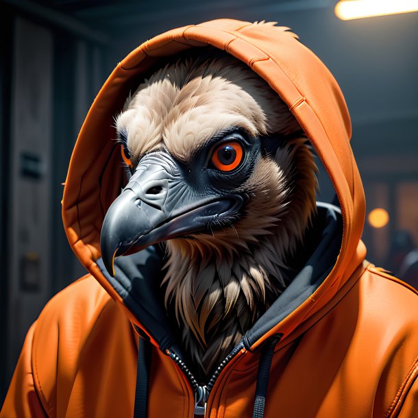 Image of a vulture in a orange hoodie