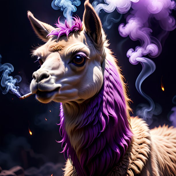 Image of a purple smoking llama