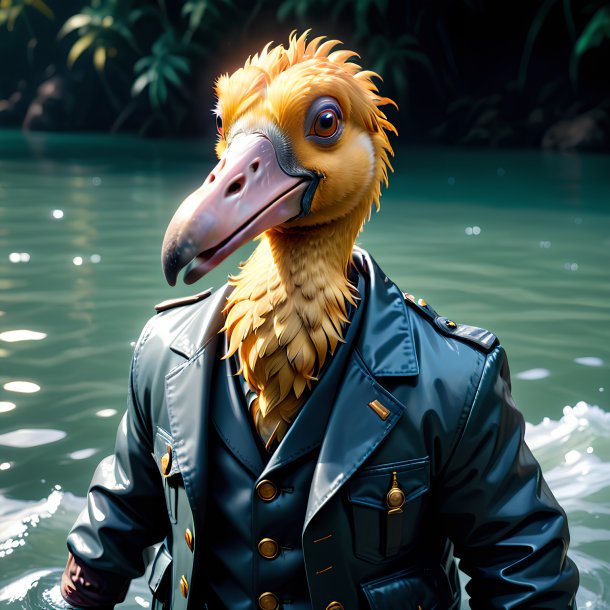 Foto de un dodo en una chaqueta en el agua