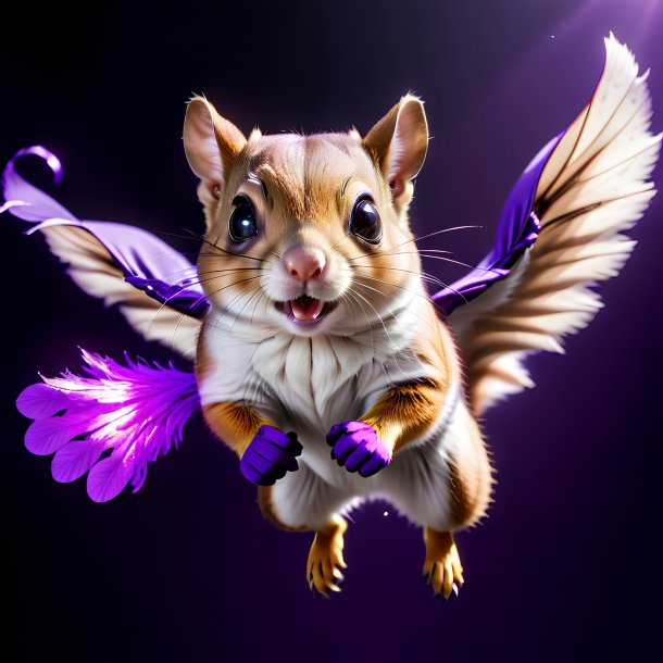 Photo of a flying squirrel in a purple gloves