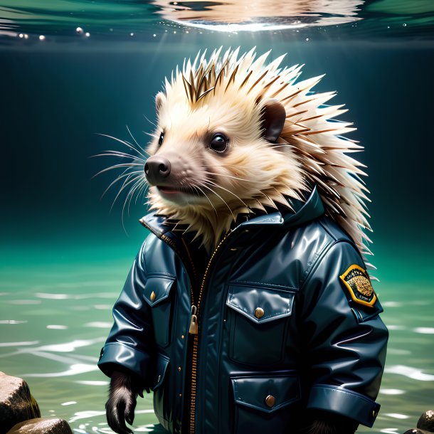 Pic of a porcupine in a jacket in the water