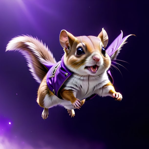 Image of a flying squirrel in a purple coat