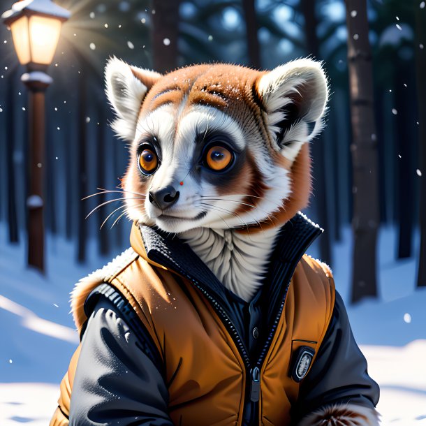 Drawing of a lemur in a vest in the snow