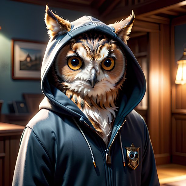 Pic of a owl in a hoodie in the house