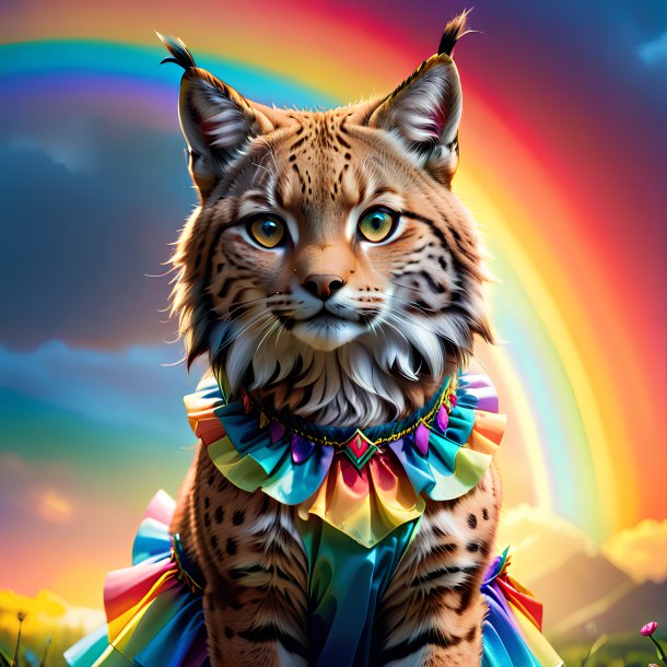 Photo of a lynx in a skirt on the rainbow