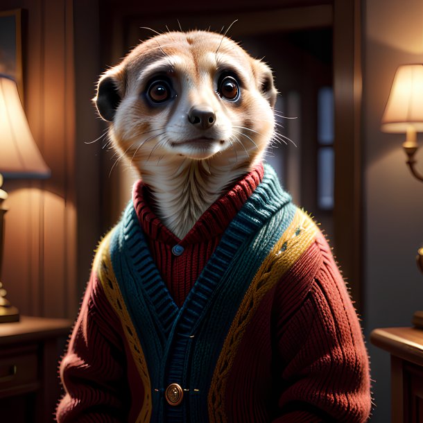 Illustration of a meerkat in a sweater in the house