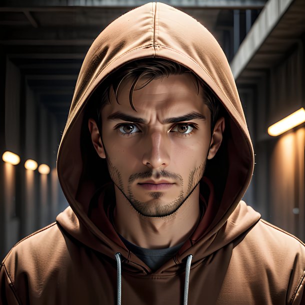 Portrait of a brown hoodie from concrete