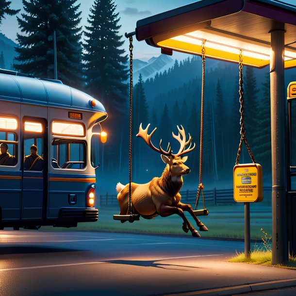 Image of a swinging on a swing of a elk on the bus stop