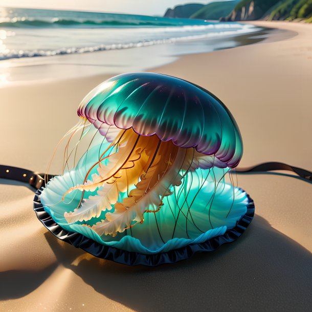 Foto de uma água-viva em um cinto na praia