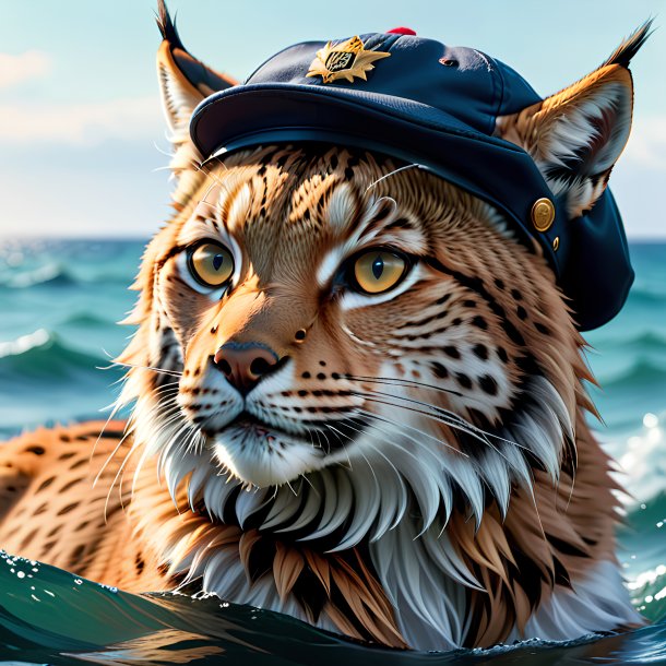 Foto de un lince en una gorra en el mar