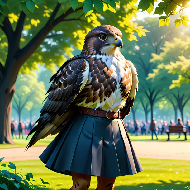 Illustration of a hawk in a skirt in the park