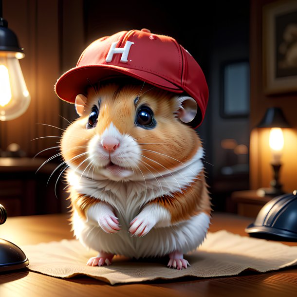 Drawing of a hamster in a cap in the house