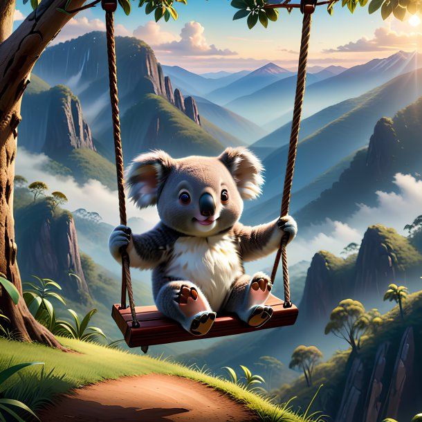 Pic of a swinging on a swing of a koala in the mountains