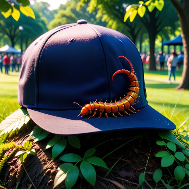 Photo of a centipede in a cap in the park